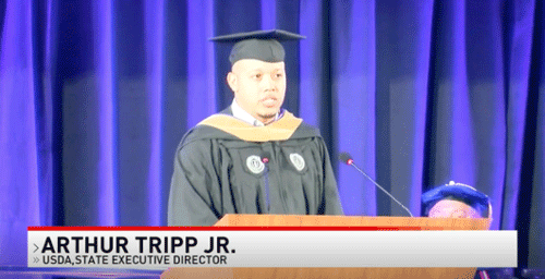 Arthur Tripp, Jr. giving a commencement speech at MGA's spring graduation cermony.